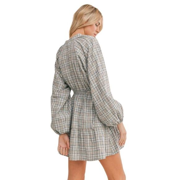 Sadie & Sage Blue Gray Ivory Plaid Mini Dress Size Small NWT $76 - Picture 4 of 9